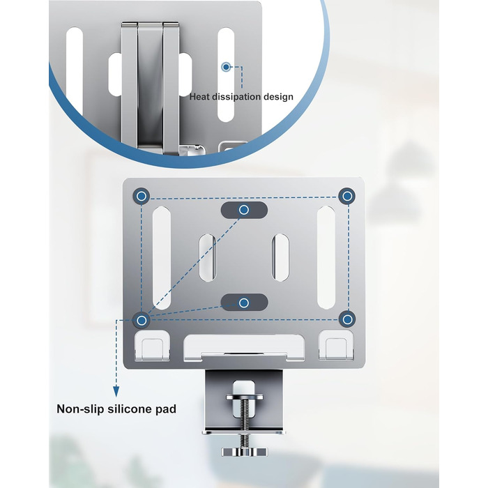 Тримач для ноутбука з поворотним механізмом на 360, алюмінієва підставка для ноутбука на стіл, регульована, складна підставка/тримач для ноутбуків та планшетів 10-16 дюймів, сріблястий