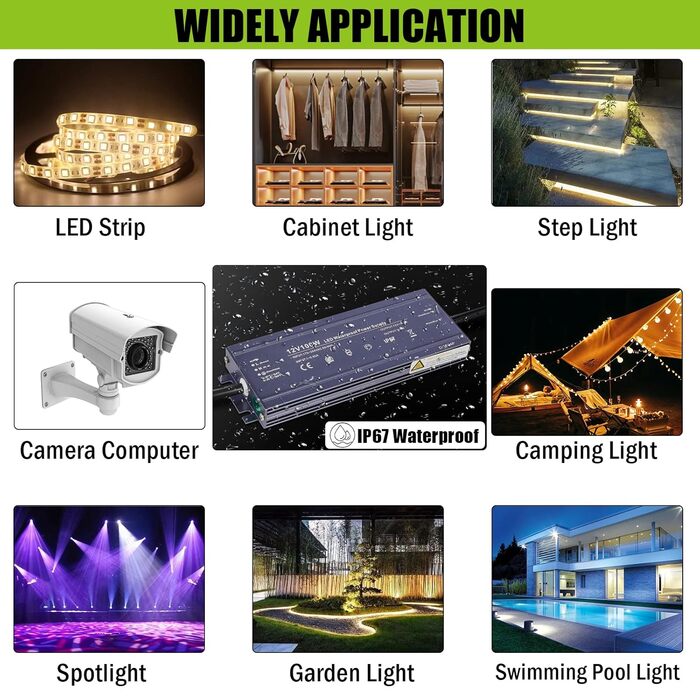 Світлодіодний трансформатор 12 В 8,3 А 100 Вт IP67, джерело живлення Зовнішній водонепроникний драйвер джерела живлення трансформатораПідходить для світлодіодних стрічок і лампочок 12 В, від 100-264 В до постійного струму 12 В