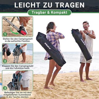 В-1 складне кемпінгове крісло, пляжне крісло з регульованою спинкою та підставкою для ніг, розслаблююче крісло/шезлонг з підставкою для чашок, рибальське крісло для кемпінгу на свіжому повітрі A*mesh - чорний/сірий, 2-