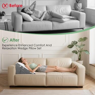 Клиноподібна подушка для ліжка - Регульована клиноподібна подушка для сну, подушка для читання з піни високої щільності для ліжка та дивана, ергономічна подушка для голови, клиноподібна подушка для ліжка, подушка для ніг/спинки для гри та читання