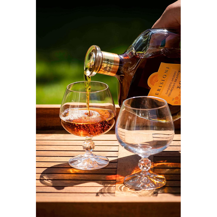 Кришталеві чарки для коньяку або бренді Claudia, вінтажний стиль, куляста ніжка, безсвинцевий кришталь, 6 шт.