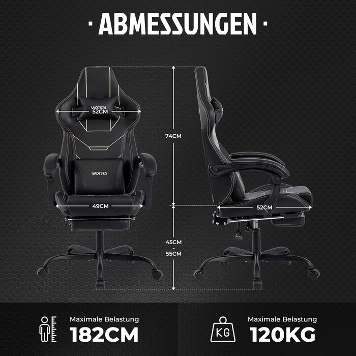 Ергономічне ігрове крісло, офісне крісло з підставкою для ніг, гоночне комп&39ютерне крісло, регульована висота, м&39яке, поперекова підтримка, чорне