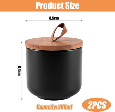 Скляні керамічні банки з кришками, керамічні контейнери для зберігання об&39ємом 260 мл/9 унцій, контейнери для зберігання продуктів з ручками, чорні цукорниці, контейнери для кавових зерен, цукру, чаю, 2