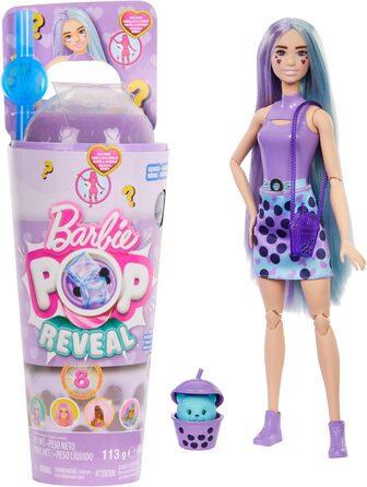 Лялька та аксесуари серії Barbie Pop Reveal Bubble Tea, лялька-модель з ароматизованим молоком таро з домашнім улюбленцем, 8 сюрпр