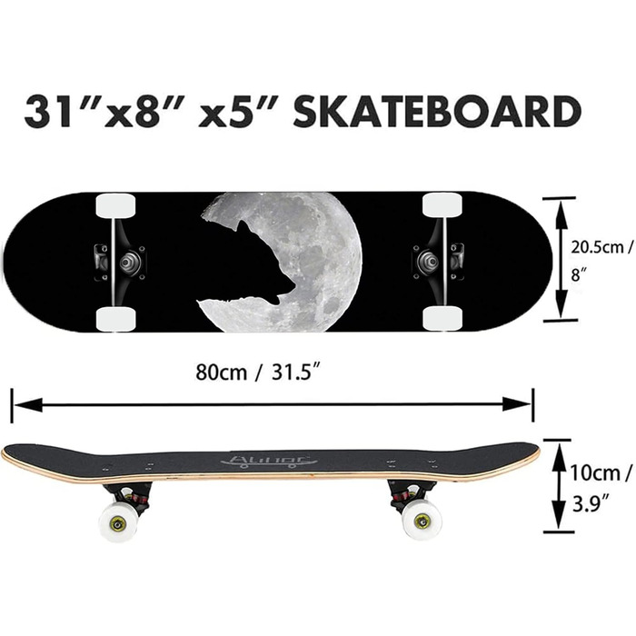 Скейтборд Alihoc 31" Standard Skateboard – Night Wolf Head для дітей, підлітків, дорослих, початківців та професіоналів, з максимальним навантаженням 150 кг. Голова Нічного Вовка