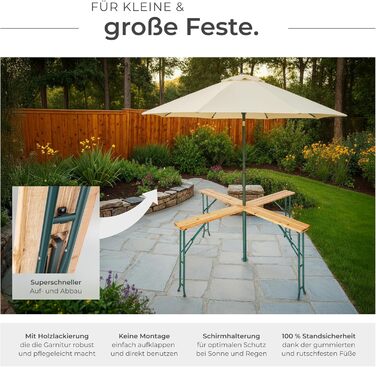 Стіл tectake Quattro як комплект пивного намету, дерев&39яний пивний стіл XXL, складаний, вуличний розкладний стіл з тримачем для парасольки, всепогодний садовий стіл, місце для 20 осіб, міцний та стійкий