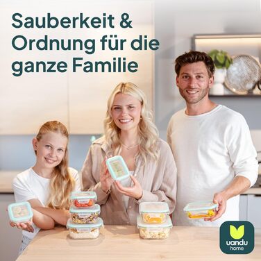Скляні контейнери uandu з кришками Набір для приготування їжі, 8 предметів Скляні контейнери для зберігання продуктів без бісфенолу А Можна мити в посудомийній машині, використовувати в мікрохвильовій печі та морозильній камері, зелені, набір з 8 предметі