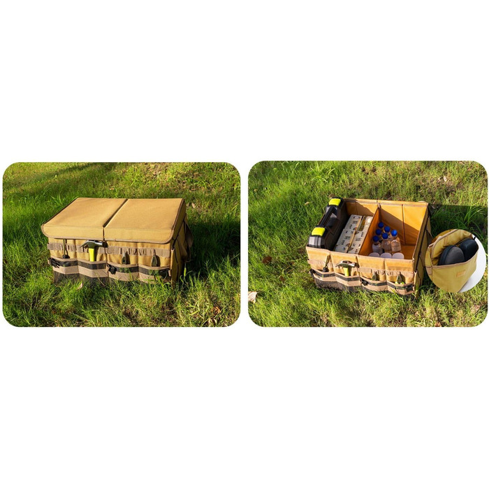 Органайзер для багажника, похідний, для перевезення вантажу та інструментів, посуду для кемпінгу, коробка, коричневий, великий, 600D водонепроникний Oxford поліестер, 4 відділення з ручкою