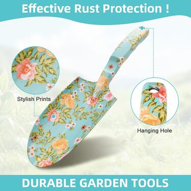 Набір садового інструменту з квітковим принтом (4 шт.) ідеальний подарунок для садівників, включає лопатку, секатор, граблі, рукавицю та інші аксесуари для догляду за садом, колір зелений