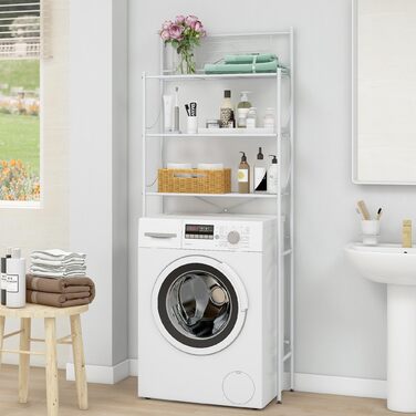 Полиця для пральної машини MALLBOO, не потребує свердління, 3-рівнева полиця для ванної кімнати, полиця для унітазу з нержавіючої сталі, компактна підставка для ванної кімнати (біла) Білий 9,45&39 Г x 25,59&39 Ш x 65,35&39 В