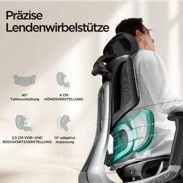 Ергономічне офісне крісло Hbada E3 Air з 3-зонною динамічною поперековою підтримкою, робоче крісло з 3D-регульованим підголівником, 3D-регульованими підлокітниками, чорне E3 Air