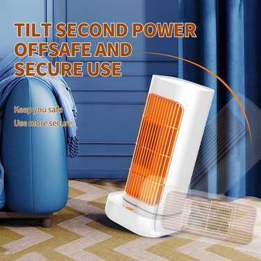 Керамічний вентилятор-обігрівач PTC, швидкий нагрів за 1 секунду, 1200 Вт/1000 Вт, коливання 90 із захистом від перегріву та перекидання, компактний та тихий для спальні та офісу