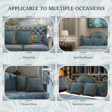 Розкішна європейська подушка для узголів&39я ліжка, класична вінтажна декоративна подушка з вишитим квітковим візерунком, м&39яка подушка для читання з опорою для спини, знімний чохол, бірюзово-блакитне узголів&39я, 140 см x 60 см x 15 см
