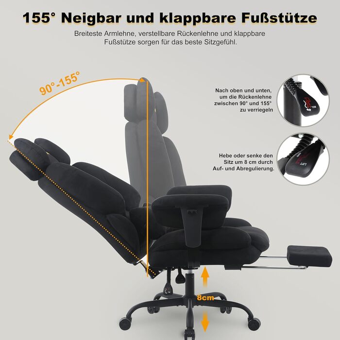 Ігрове крісло Symino, схоже на диван, з огортаючим сидінням, ергономічне офісне крісло керівника, стілець зі штучної замші, комп&39ютерне крісло з регульованою висотою, вантажопідйомність 130 кг, чорний колір