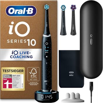 Електрична зубна щітка Oral-B iO Series 10 Plus Edition, 3 щітки, футляр, 7 режимів, упаковка, що підлягає переробці, подарунок чоловік/жінка, чорний, ПЕРЕМОЖЕЦЬ ТЕСТУ Stiftung Warentest (12/2023) Одна упаковка