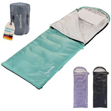 Спальний мішок Skandika Skye Blanket Спальний мішок на 3 сезони з подушкою, що з&39єднується, 220 x 75 см, наповнювач з мікрофібри 250 г/м, внутрішня кишеня, можна прати Спальні мішки для вулиці, блакитного кольору Застібка-блискавка зліва