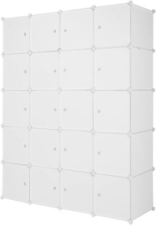 Пластикова шафа Bonnlo, система полиць своїми руками, портативна шафа, полиця з дверима, модульна полиця на 20 кубів з 3 рейками для одягу, біла, 142x47x178 см