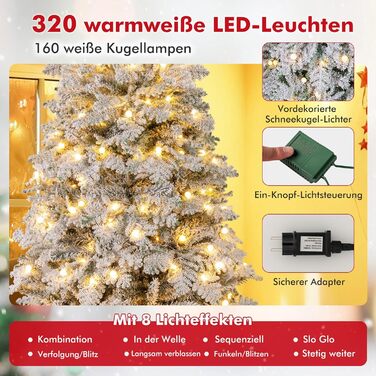 Штучна ялинка з вогнями та снігом 210 см COSTWAY