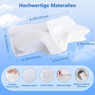 Подушка для шиї Teemour, подушка з піни з ефектом пам&39яті, подушка для сну на боці, спині та животі - подушка для сну на боці з підтримкою шиї, дихаюча та знімна (біла)