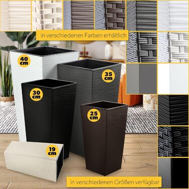 Набір з 3 рослинних горщиків KADAX з внутрішніми горщиками, висота 46,5/57,5/68 см, графіт міцні та всепогодні пластикові горщики для квітів, горщики для використання в приміщенні та на вулиці, висота 46/57/68 см, графіт