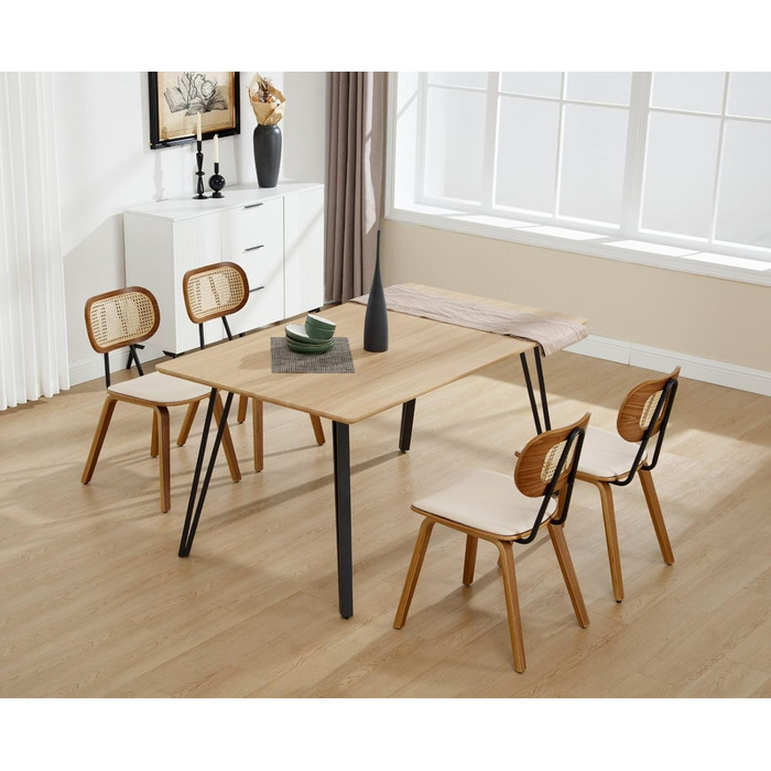 Обідні стільці з ротанга, комплект з 2 шт. , кухонний стілець з дерев&39яними ніжками, стілець з ротанга, сидіння зі штучної шкіри, м&39який стілець для їдальні, бежевий