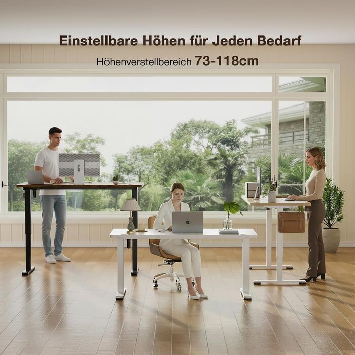 Стіл з регульованою висотою 140 x 60 см, електрично регульований стіл для офісу, комп&39ютерний стіл з функцією пам&39яті, стіл для роботи стоячи, білий 140 x 60 см