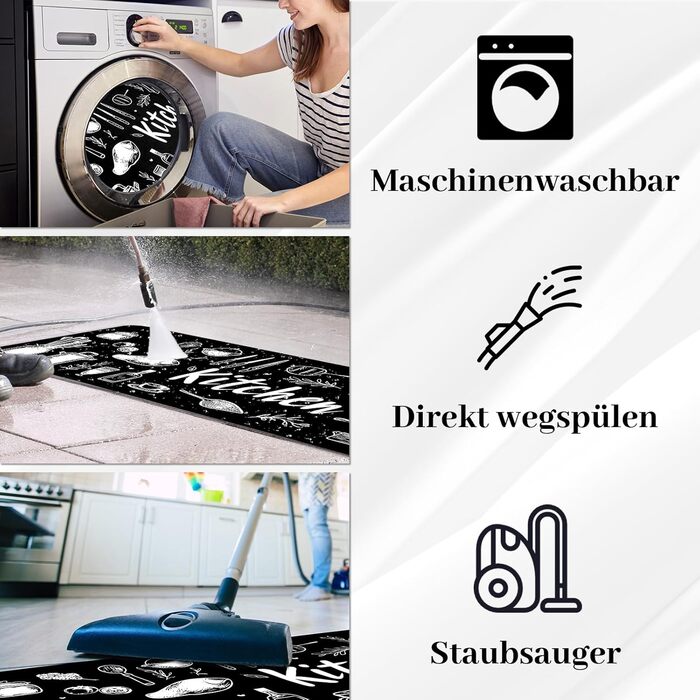 Килим для передпокою Alishomtll Runner, нековзний, 60x180 см, кухонний килимок, протиковзкий, можна прати, стійкий до плям, абсорбуючий, сучасний килимок, легкий у догляді, килимок для кухні, для вітальні, чорний, 60 x 180 см