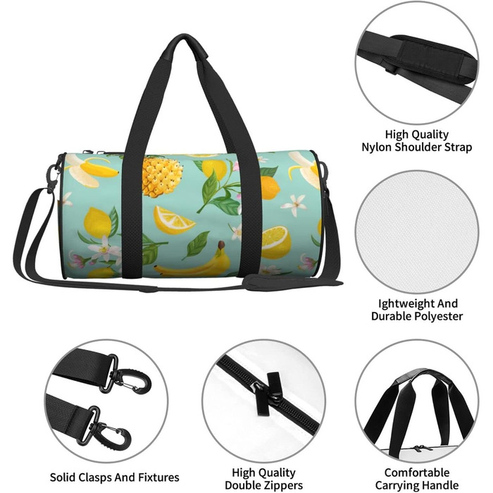 Чоловіча дорожня сумка, дизайн фрукти (лимон, банан, ананас), для коротких поїздок та на вихідні