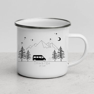 Емальована кружка Маленька Матильда, барвиста персоналізована кемпінгова кружка з іменем для кемперів, кавова кружка, аксесуар для караванів, кружка з нержавіючої сталі, подарунок для кемперів (чорний колір для кемперів)