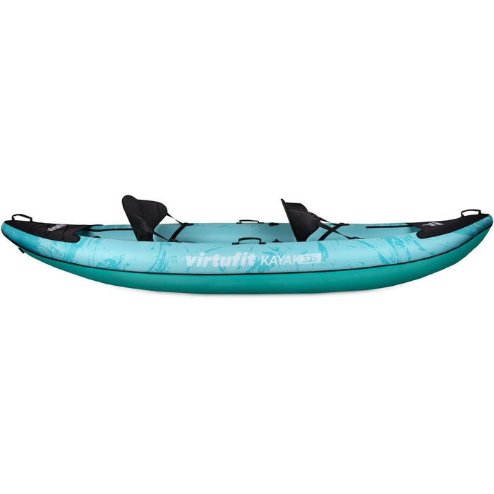 Надувний каяк VirtuFit 335 2 особи опція 3-го місця вкл. 2 сидіння для каяка, сумку для перенесення та 2 ласти для моря, річки та озера стабільна конструкція 335 см бірюзовий