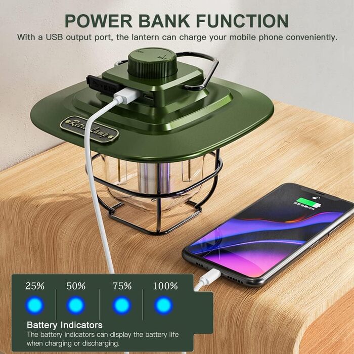 Вінтажний світлодіодний ліхтар для кемпінгу Lixada, водонепроникний, типу C, акумуляторний, для використання на вулиці, для походів, відключення електроенергії, аварійних виходів, для заднього двору, патіо, чорний