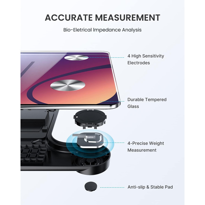 Ваги для ванної кімнати RENPHO Шкала жиру в організмі, ваги для людей з додатком 180 кг/400 фунтів, Ваги для тіла Цифрова шкала складу тіла Bluetooth для жиру в організмі, ІМТ, м'язової маси, білка, BMR, 280 мм/11 (градієнт червоно-фіолетовий, 280 мм/11')