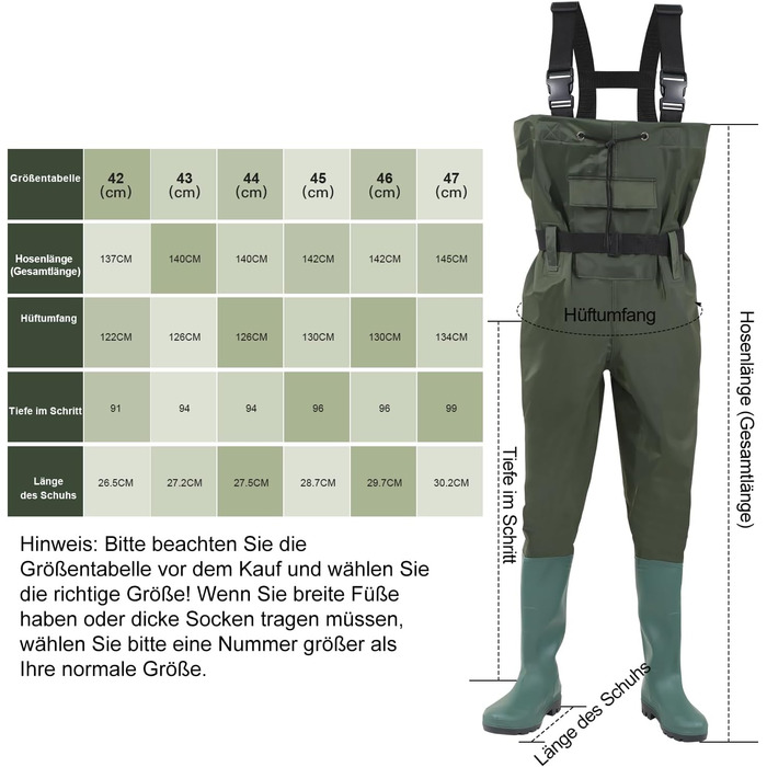 Чоловічі та жіночі водонепроникні рибальські штани Wathos з нейлону 70D, ПВХ та неопрену для риболовлі, фермерських та будівельних робіт, розмір 43, зелені