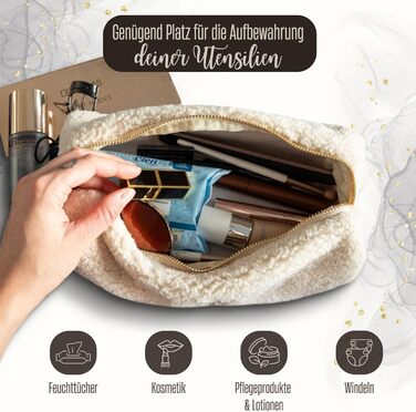 Плюшева косметичка з вишитими ініціалами - персоналізована плюшева косметичка ідеально підходить як сумочка-органайзер (бежева) Пе