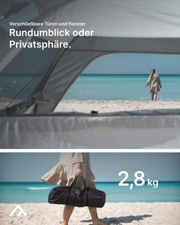 Пляжний намет qeedo Quick Palm із захистом від ультрафіолету (UV80) та невеликим розміром у пакуванні - Легкий, швидкозбірний пляжний намет (система швидкого складання) пропонує захист від сонця та вітру на пляжі, особливо для дітей. Піщано-сірий колір.