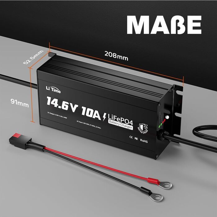 Зарядний пристрій LiTime 14.6V 10A LiFePO4, водонепроникний IP67, зарядний пристрій для літій-