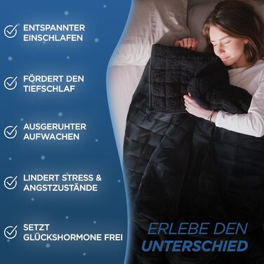 Обтяжена ковдра 135x200 см, 9 кг, шерпа-фліс - сертифікована Oeko-Tex - ковдра для терапії та релаксації - спіть краще з нашою важкою ковдрою - чорна 9,0 кілограмів