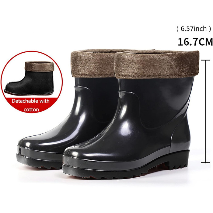 Чоловіче водне взуття/гумові чоботи, короткі гумові чоботи, гумові чоботи для садівництва, гумові черевики, для подорожей та походів, чорні, розмір 39 1/3 EU