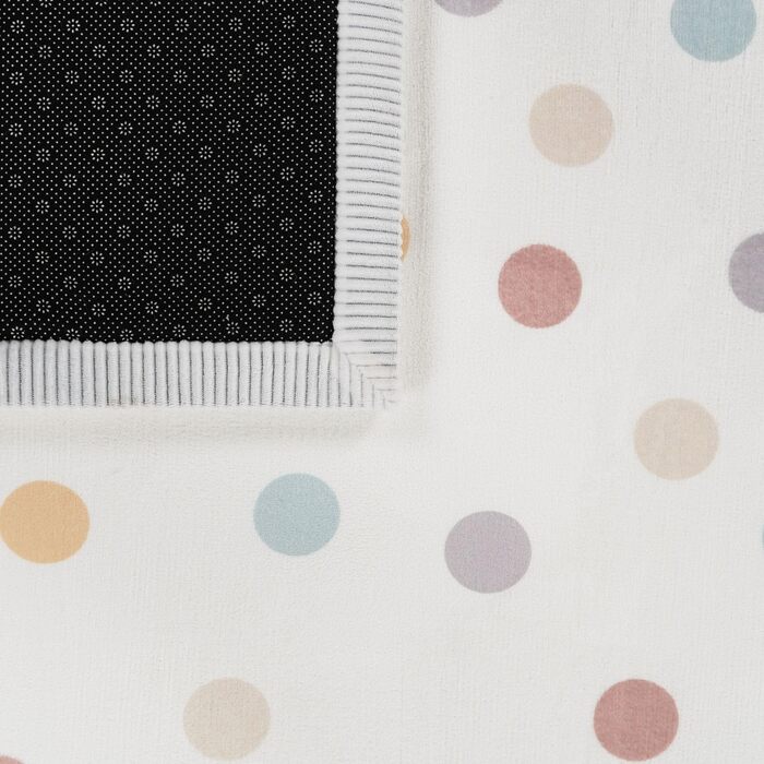 Килимок для повзання килимок для дитячої кімнати нековзний пухнасті крапки, що миється, колір синій жовтий крем, розмір 80x150 см