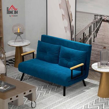 Диван-ліжко HOMCOM 4-в-1, 2-місний диван з функцією сну, 183 x 98,5 см, розкладне крісло-ліжко з 5-позиційною регульованою спинкою, підлокітником, поперековою подушкою, оксамитовий вигляд для вітальні, синій, 102Д x 73Ш x 81В см, тканина під оксамит