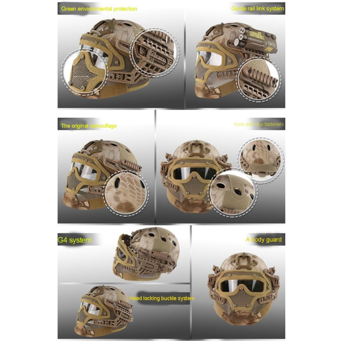 Швидкий тактичний шолом, захисний шолом для страйкболу, пейнтболу, повнолицьова маска, окуляри, спорт на свіжому повітрі, полювання, CS, гра, FG