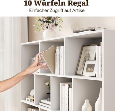 Книжкова полиця, окремостояча полиця з 3 рівнями та 10 полицями, книжкова шафа, 29,3 x 110 x 84 см, кубічна полиця для вітальні, офісу, спальні, кабінету (1, білий) Білий 1