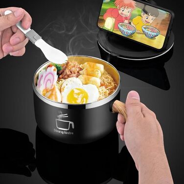 Велика чаша швидкого приготування з нержавіючої сталі 304 об&39ємом 1200 мл, чаша для рамену з кришкою та ложкою, для локшини, пасти, фруктів, салату з пасти та рису (біла)