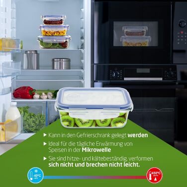 Скляна банка з кришкою 570 мл Герметичний контейнер для харчових продуктів, Модель 300 Скляний контейнер, придатний для мікрохвильової печі, духовки, морозильної камери та посудомийної машини, легко миється. Прямокутна форма 160 x 112 x 53 мм