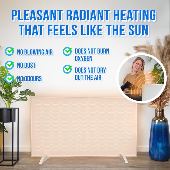 Інфрачервоний окремостоячий обігрівач Silvergear Smart 450 Вт Енергозберігаючий інфрачервоний обігрівач з термостатом Інфрачервона нагрівальна панель із захистом від перегріву Інфрачервоні панелі 90 x 50 см Білий 450 Вт Звичайний