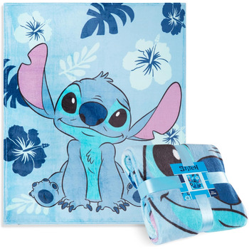 Флісова ковдра Disney Stitch 150x130см - Супер м'яка м'яка ковдра для дивана та ліжка - Затишна ковдра для дітей (світло-блакитний стібок)