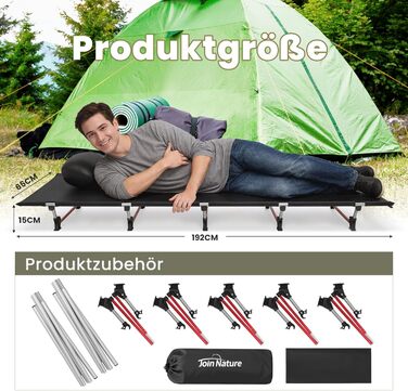 Надлегке складне кемпінгове ліжко для дорослих, портативне похідне ліжко, розкладне ліжко, вантажопідйомність 150 кг, кемпінговий шезлонг для наметів, для піших прогулянок та походів, чорний