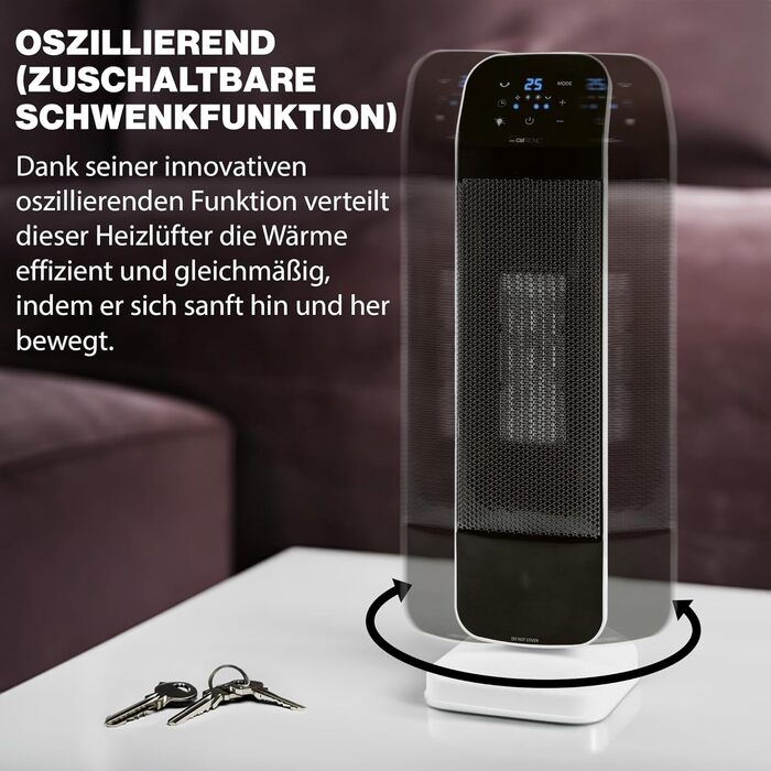 Вентиляторний обігрівач Clatronic з керамічним нагрівальним елементом PTC Регульована температура 15-35 C Охолоджувальний вентилятор Керамічний вентилятор з сенсорною панеллю керування Регульована температура в приміщенні HL 3763