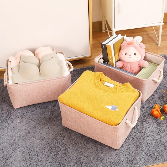 Набір кошиків для зберігання з 3 тканин з ручками, складні маленькі рожеві коробки для зберігання, кошики для гардеробу для офісу та дому, книги, одяг, іграшки (рожеві, маленькі) рожеві маленькі/3 шт. - 3216 см