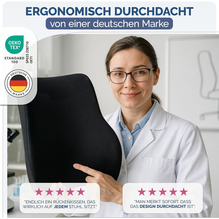 Ергономічна спинка Blumtal з піни з ефектом пам&39яті - підтримуюча поперекова подушка чохол, сертифікований OEKO-TEX - спинна подушка із застібкою - опора для спини - подушка для опори спини - поперекова подушка